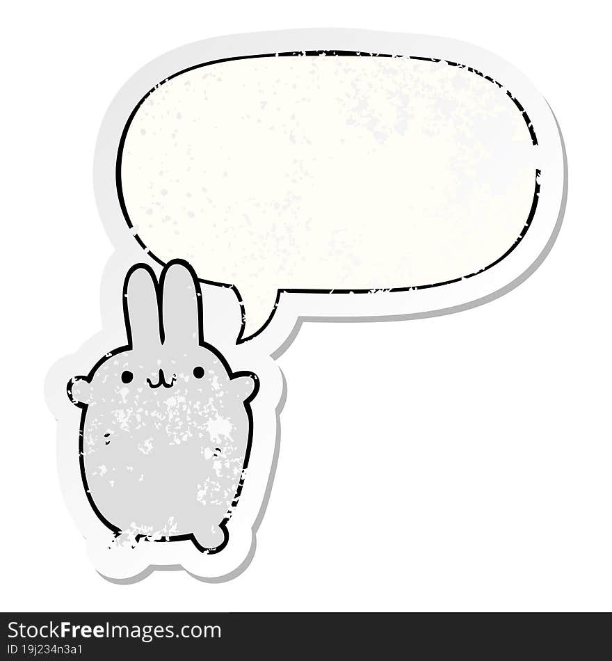 cartoon rabbit and speech bubble distressed sticker