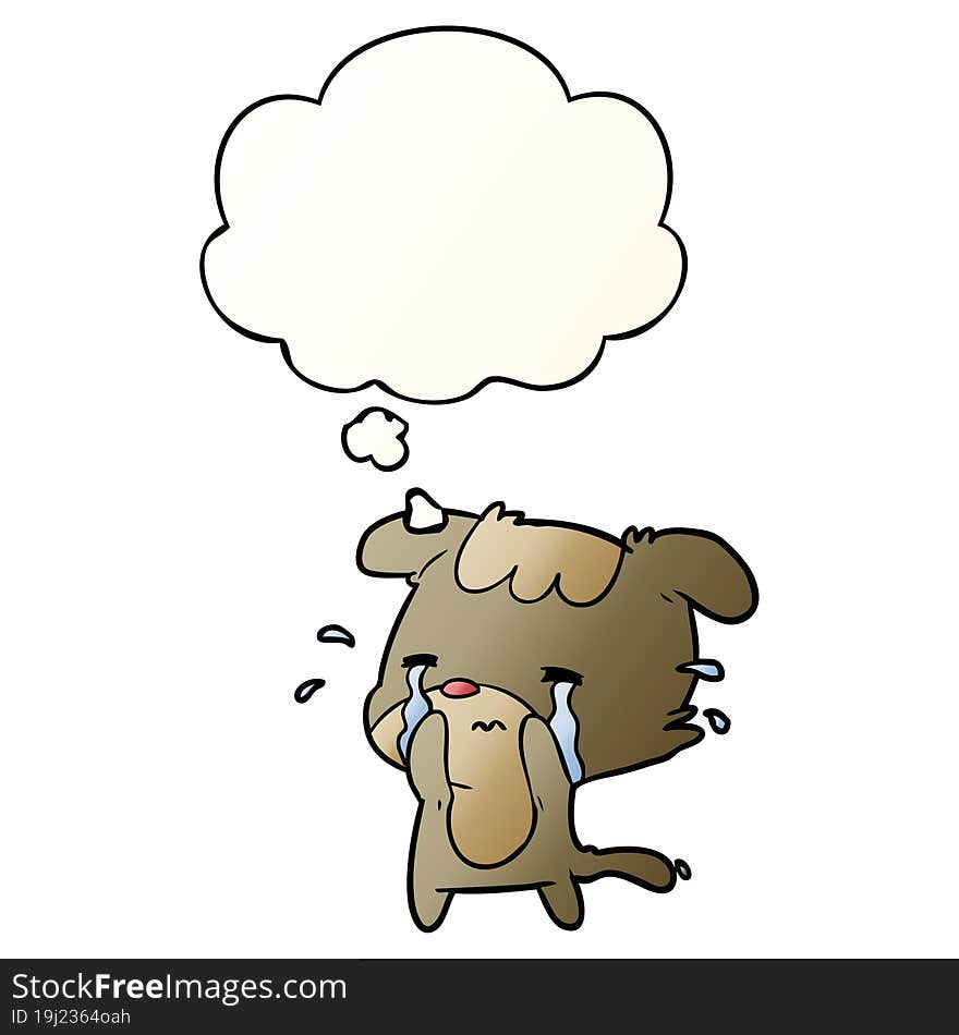 cartoon sad dog with thought bubble in smooth gradient style