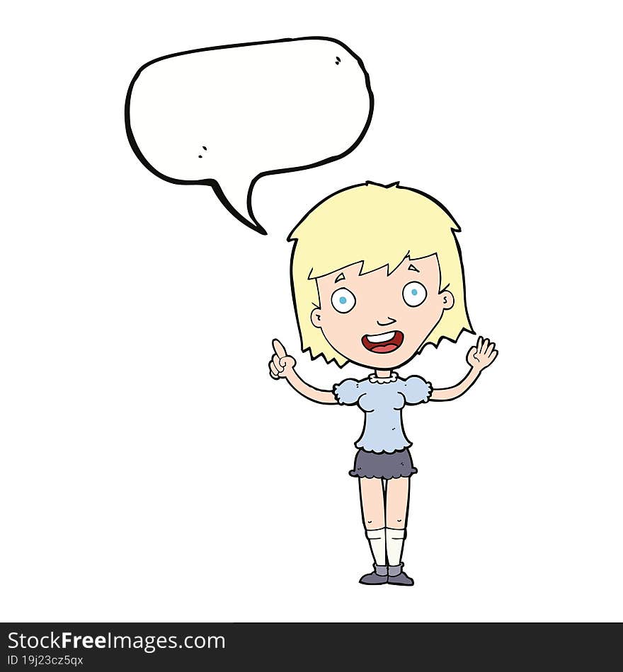 cartoon woman pointing with speech bubble