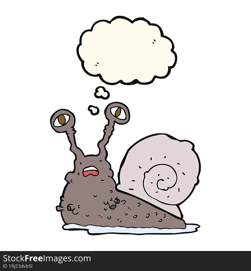 cartoon gross snail with thought bubble