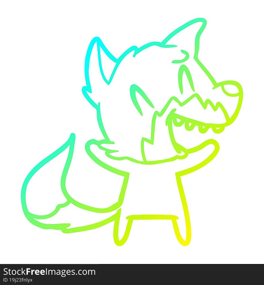 cold gradient line drawing of a laughing fox cartoon