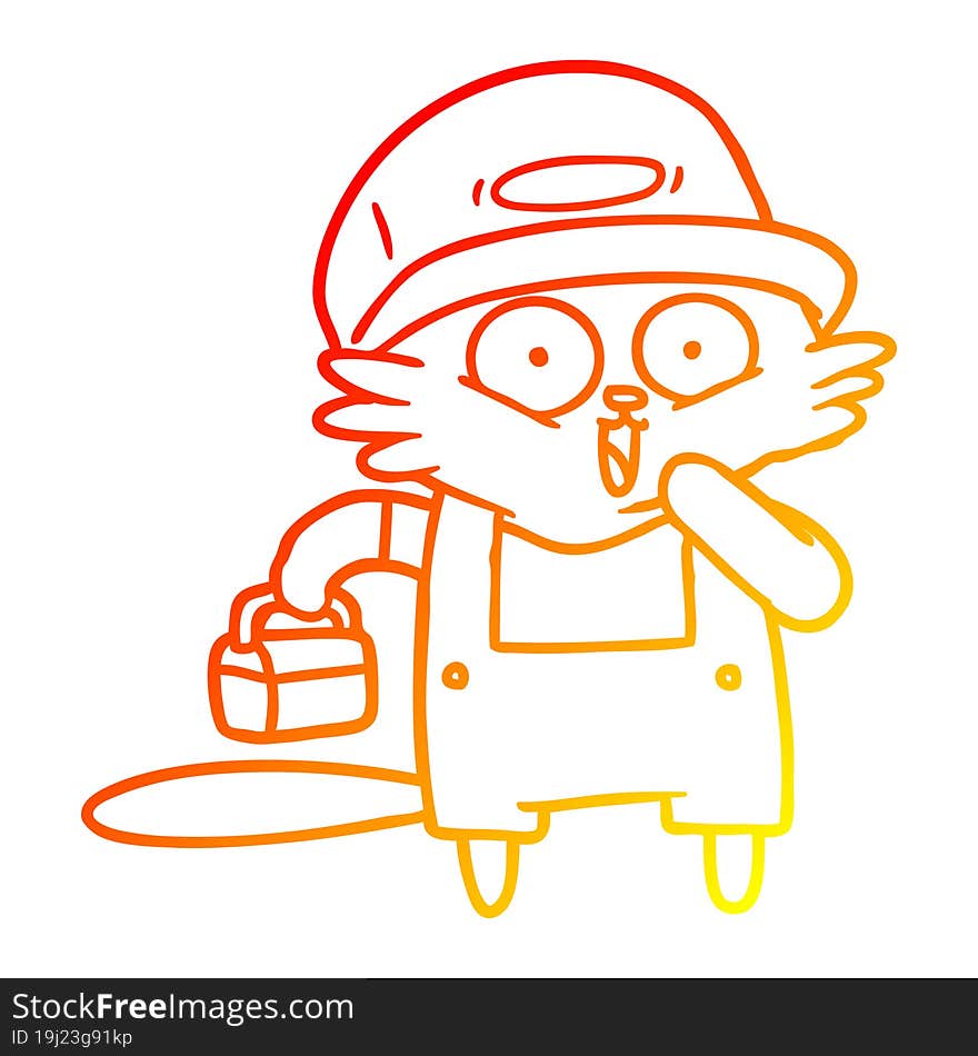 warm gradient line drawing of a cartoon cat builder stopping for lunch