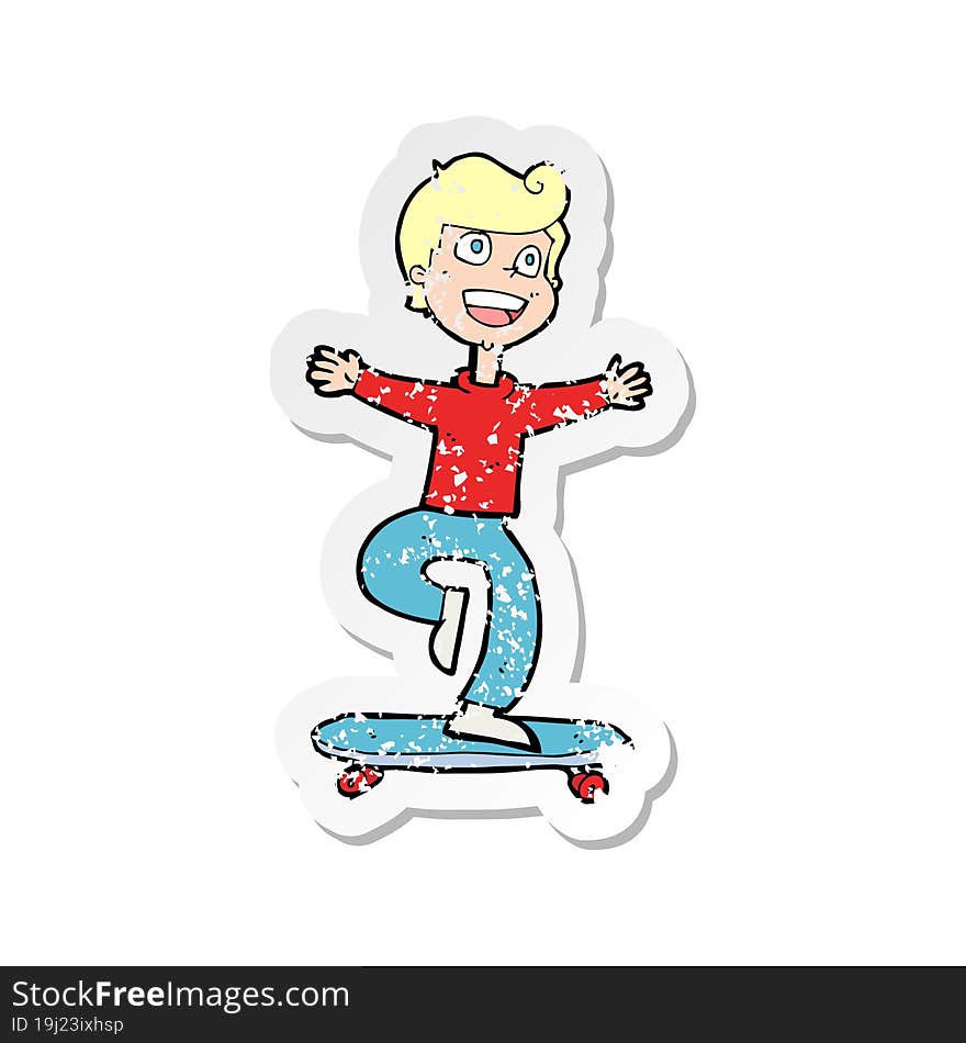 retro distressed sticker of a cartoon skater boy