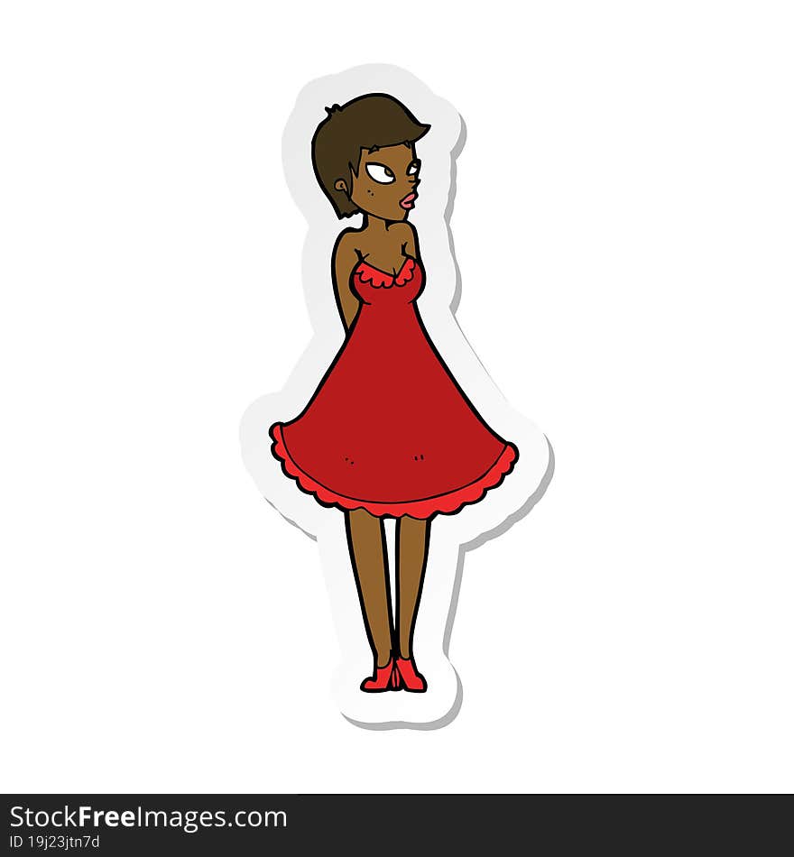 sticker of a cartoon pretty woman in dress