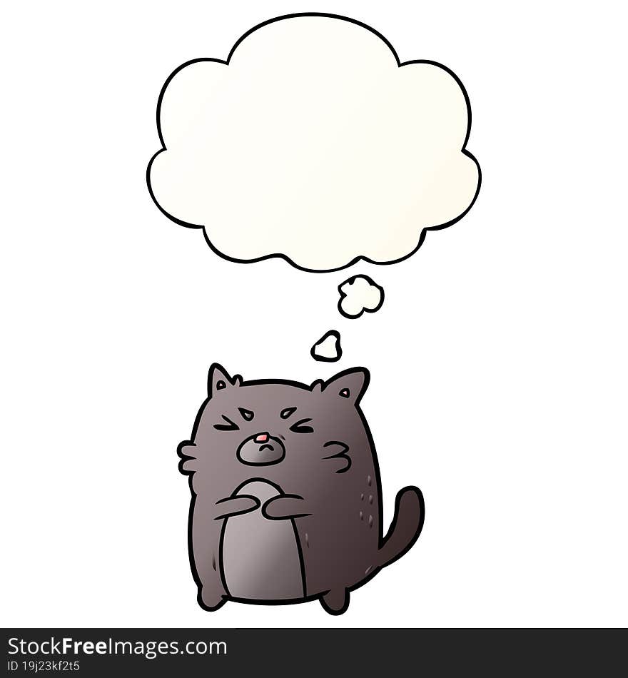 Cartoon Angry Cat And Thought Bubble In Smooth Gradient Style