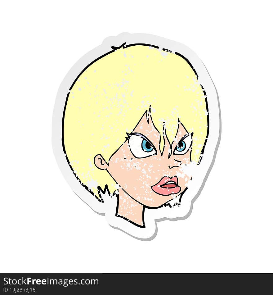 Retro Distressed Sticker Of A Cartoon Annoyed Woman