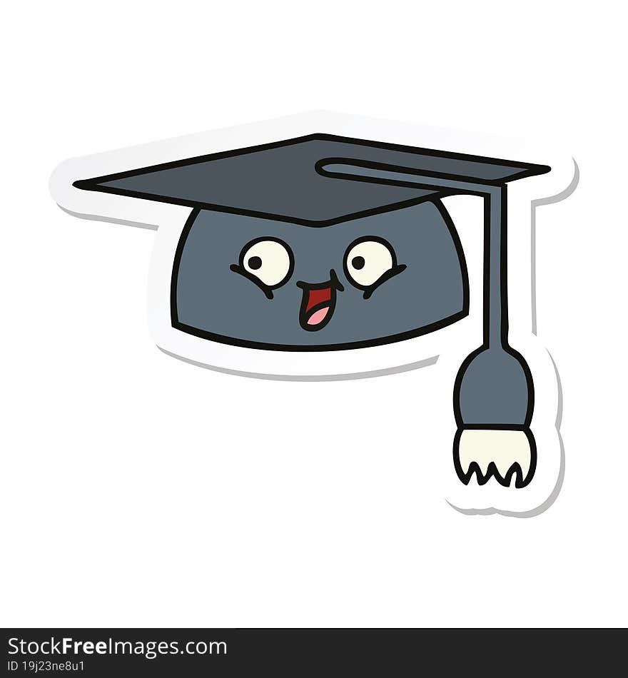 Sticker Of A Cute Cartoon Graduation Hat