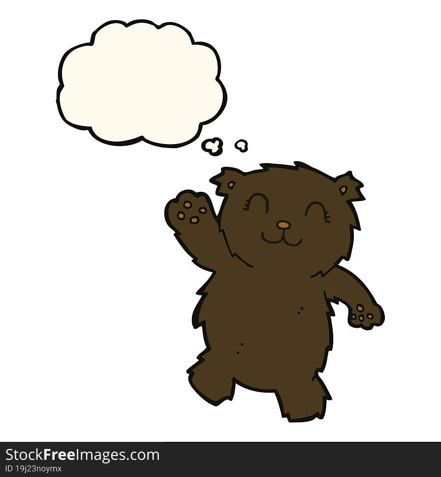 Cartoon Waving Black Bear With Thought Bubble