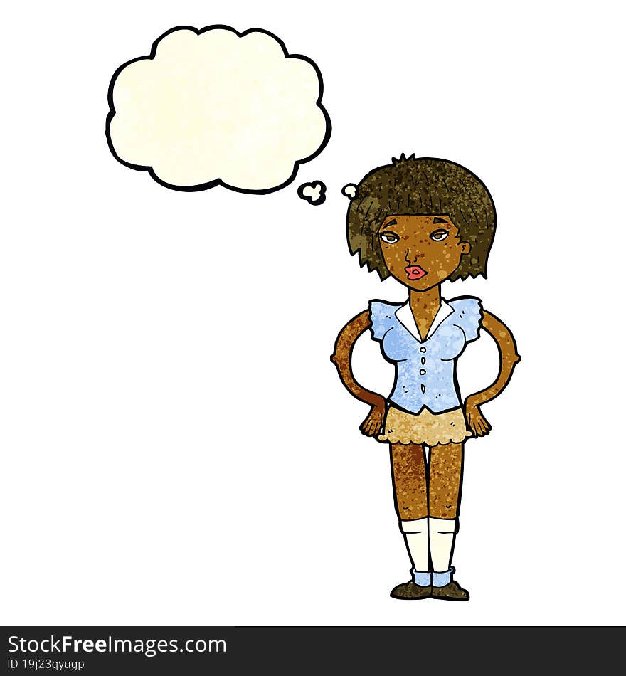 Cartoon Woman With Hands On Hips With Thought Bubble