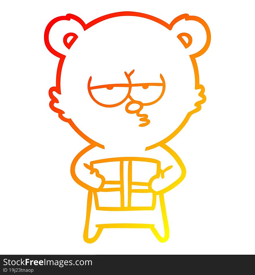 Warm Gradient Line Drawing Christmas Bear Cartoon