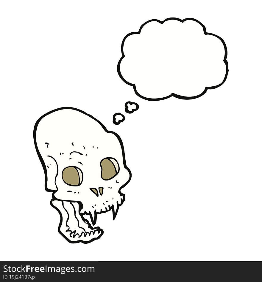 cartoon spooky vampire skull with thought bubble