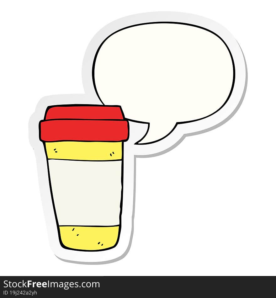 cartoon coffee cup and speech bubble sticker