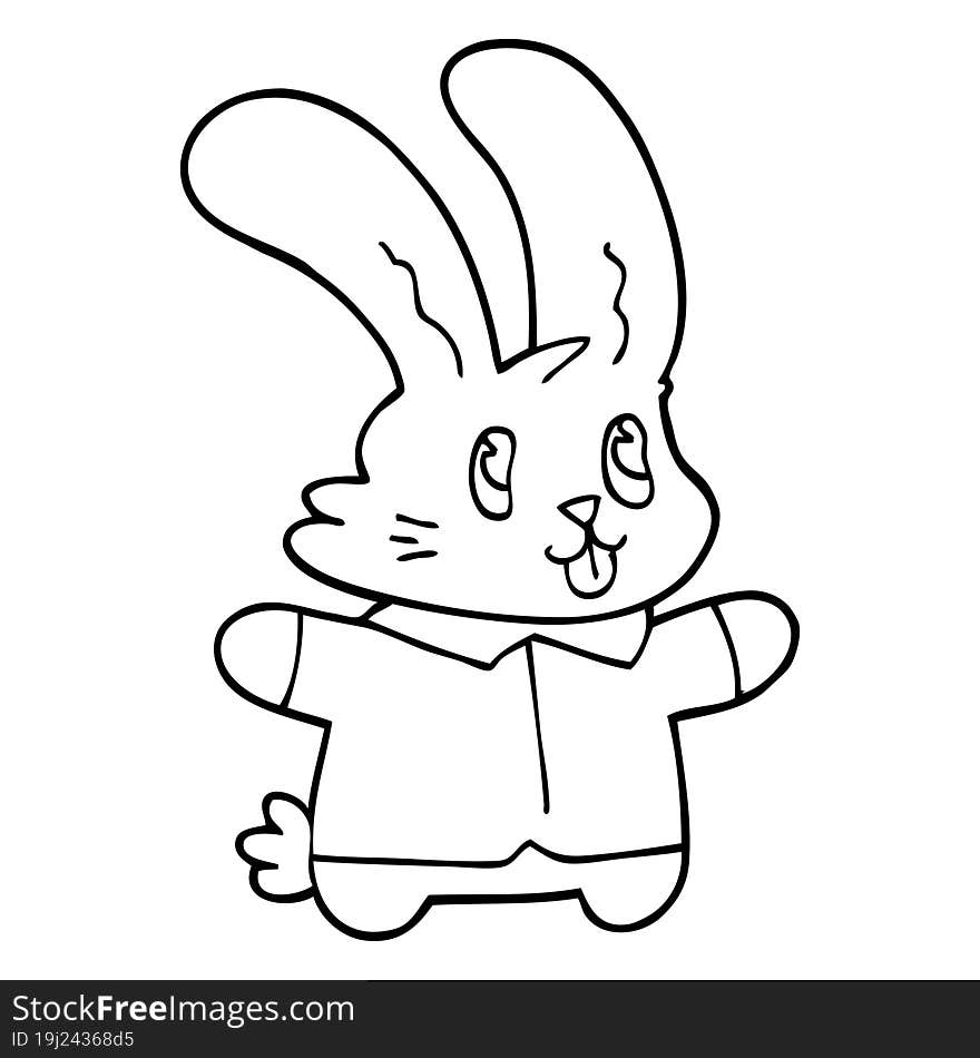 line drawing cartoon happy rabbit