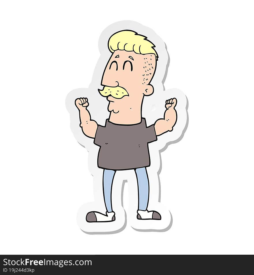 sticker of a cartoon celebrating man