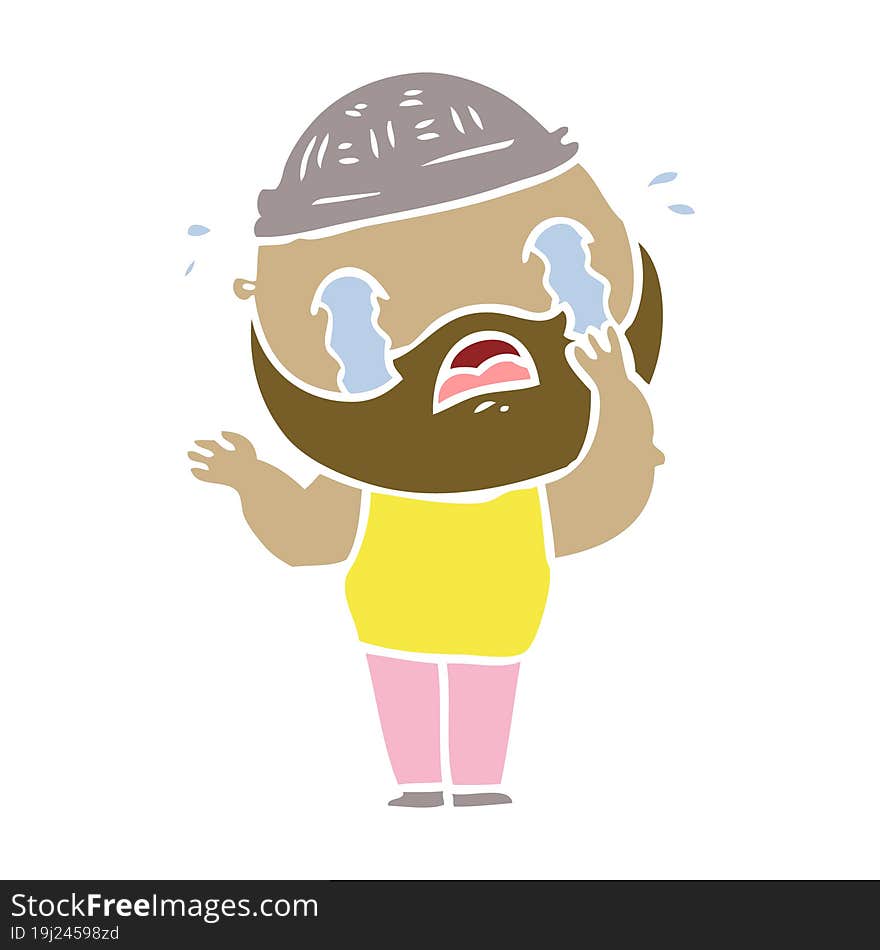 flat color style cartoon bearded man crying