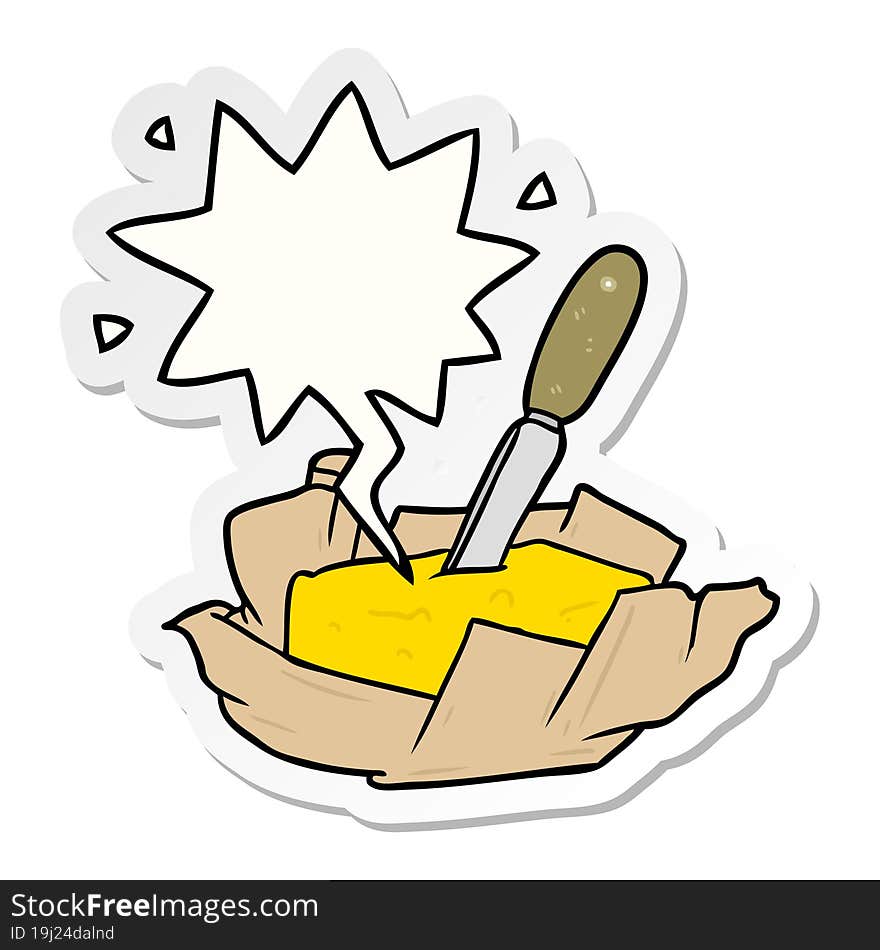 cartoon traditional pat of butter and knife and speech bubble sticker