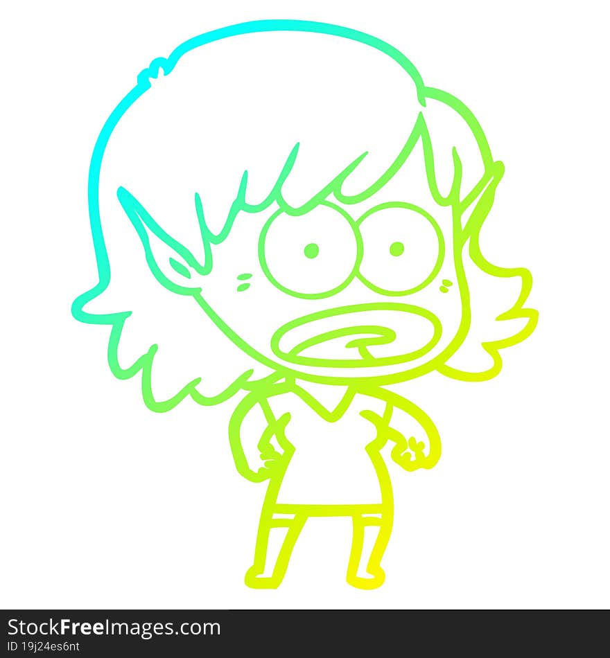 cold gradient line drawing cartoon shocked elf girl