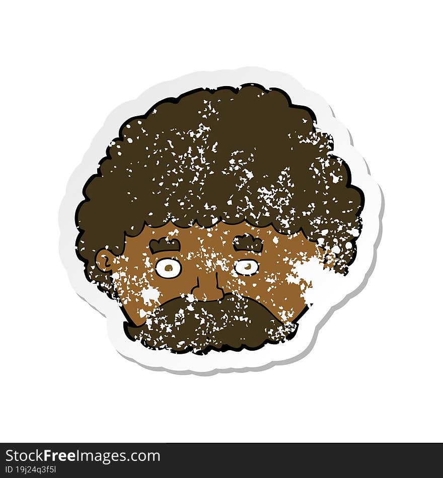 retro distressed sticker of a cartoon man with mustache