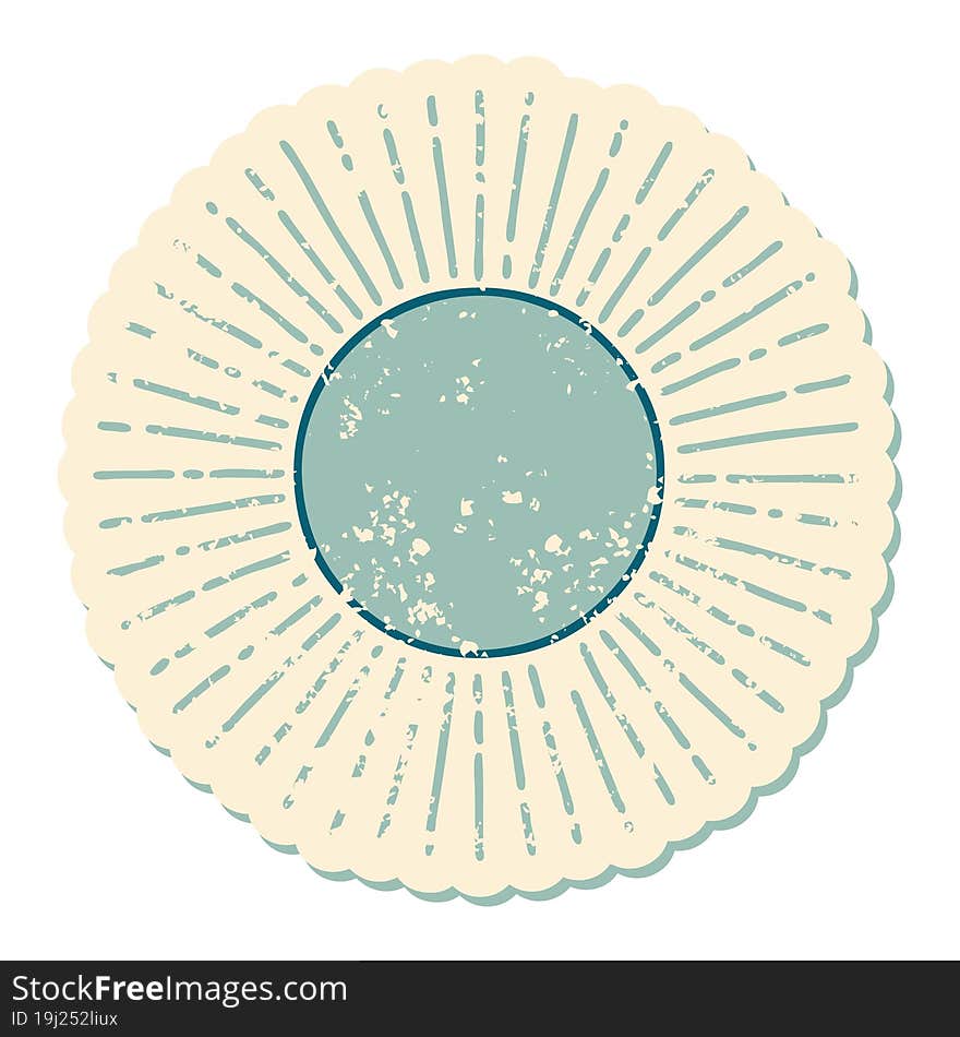 distressed sticker tattoo style icon of a sun