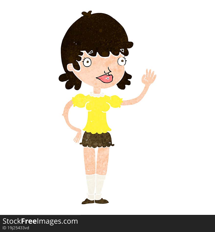 cartoon waving woman