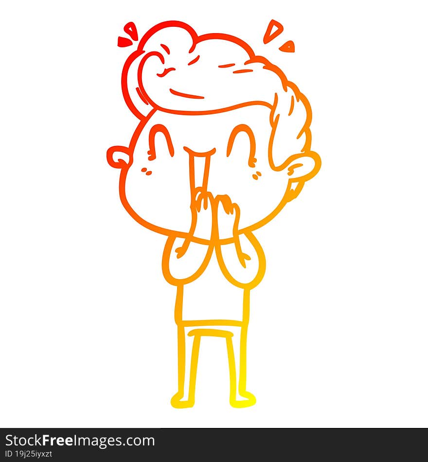 warm gradient line drawing of a cartoon excited man