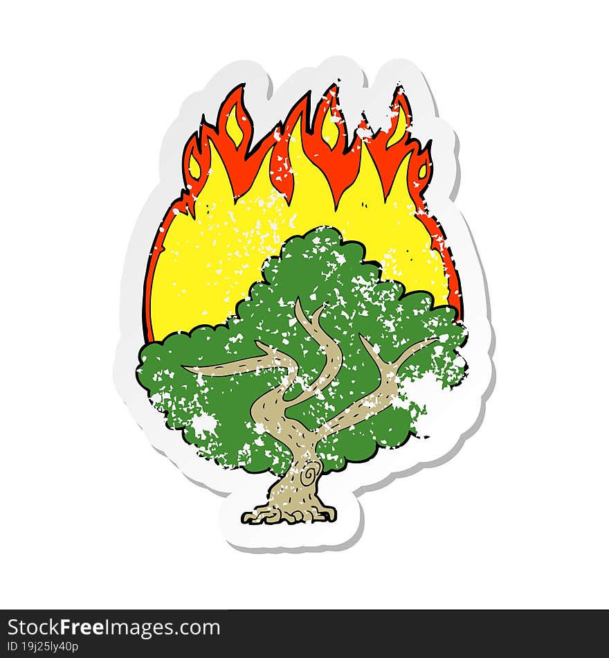 Retro Distressed Sticker Of A Cartoon Burning Tree