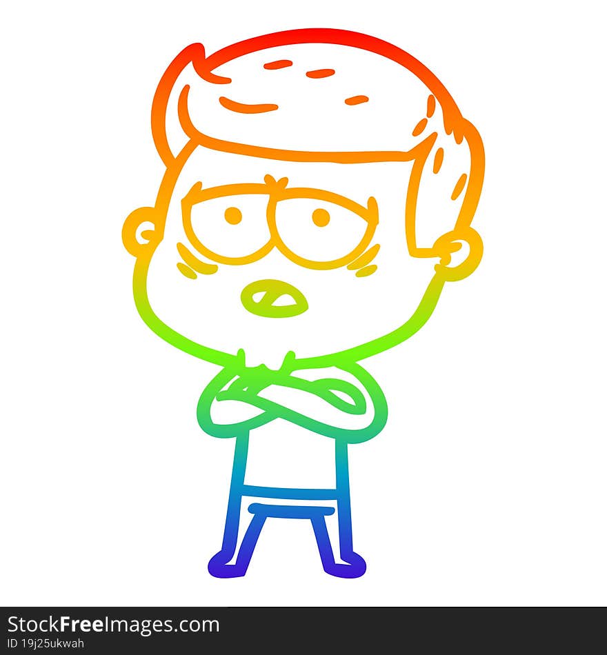 Rainbow Gradient Line Drawing Cartoon Tired Man