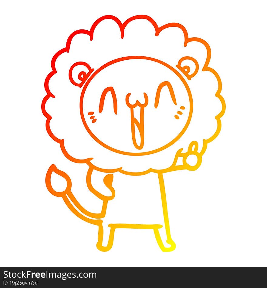 warm gradient line drawing of a happy cartoon lion