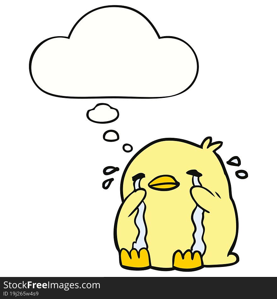 cartoon crying bird with thought bubble. cartoon crying bird with thought bubble