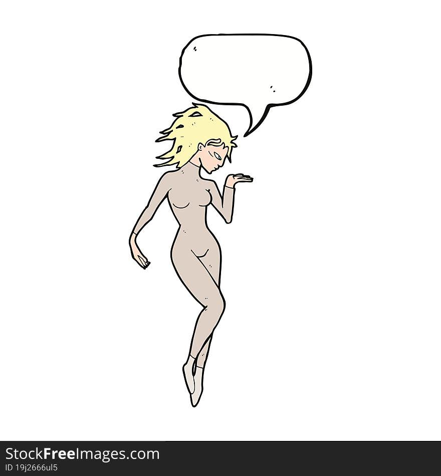 cartoon future space woman with speech bubble