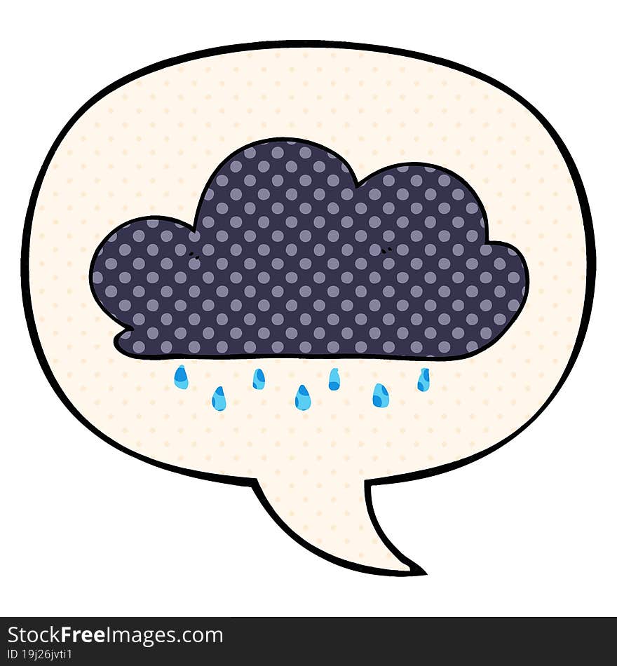 cartoon rain cloud and speech bubble in comic book style