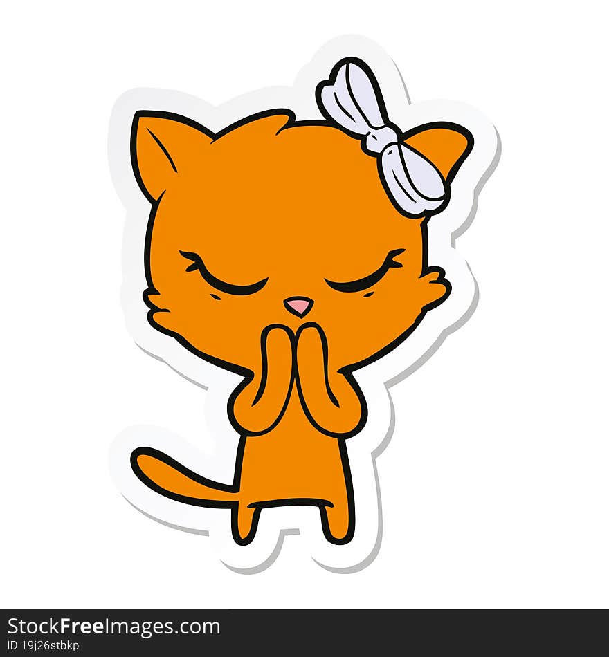 sticker of a cute cartoon cat with bow