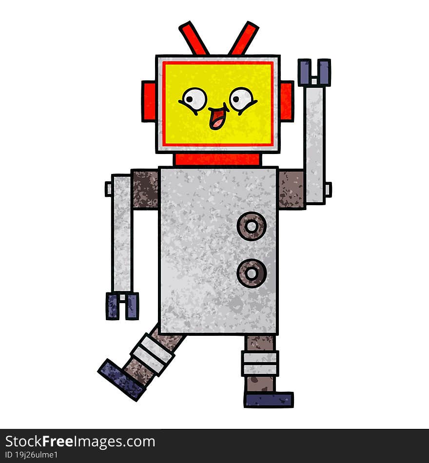 retro grunge texture cartoon of a robot