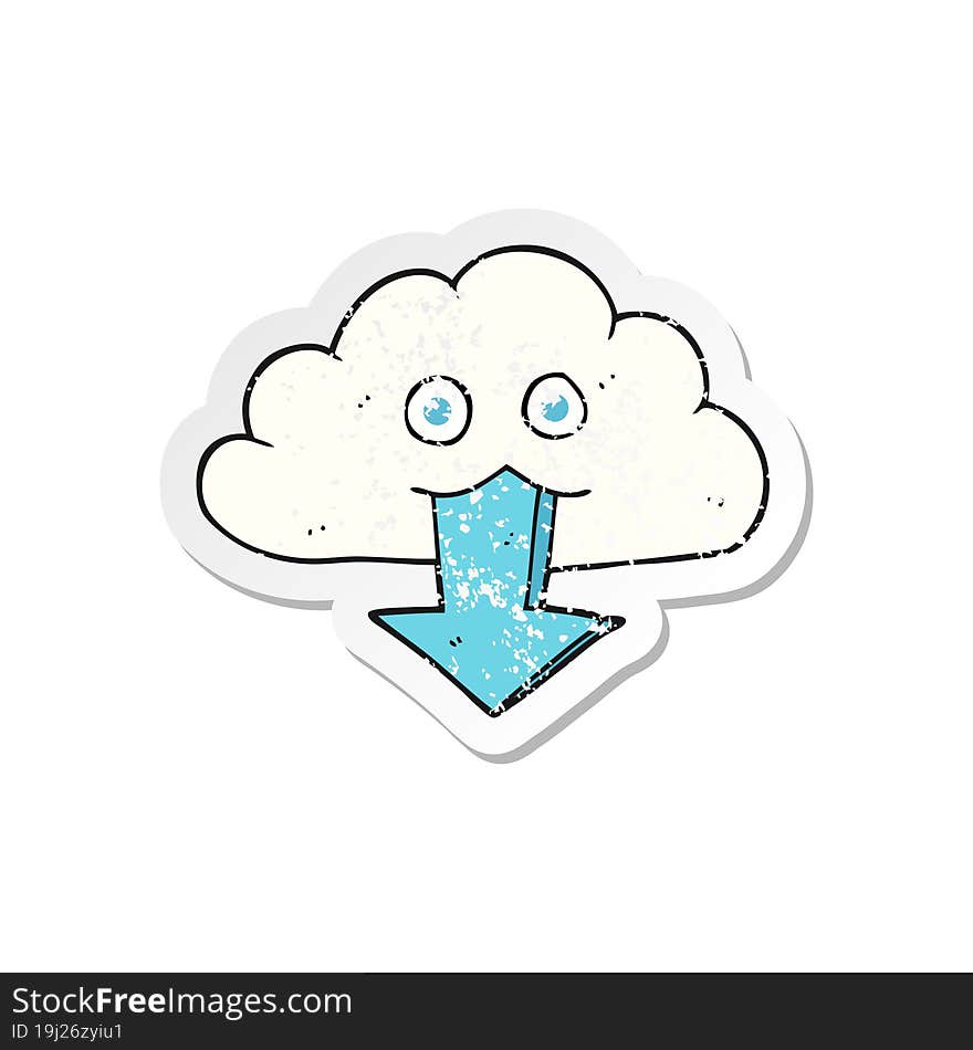 retro distressed sticker of a cartoon download from the cloud