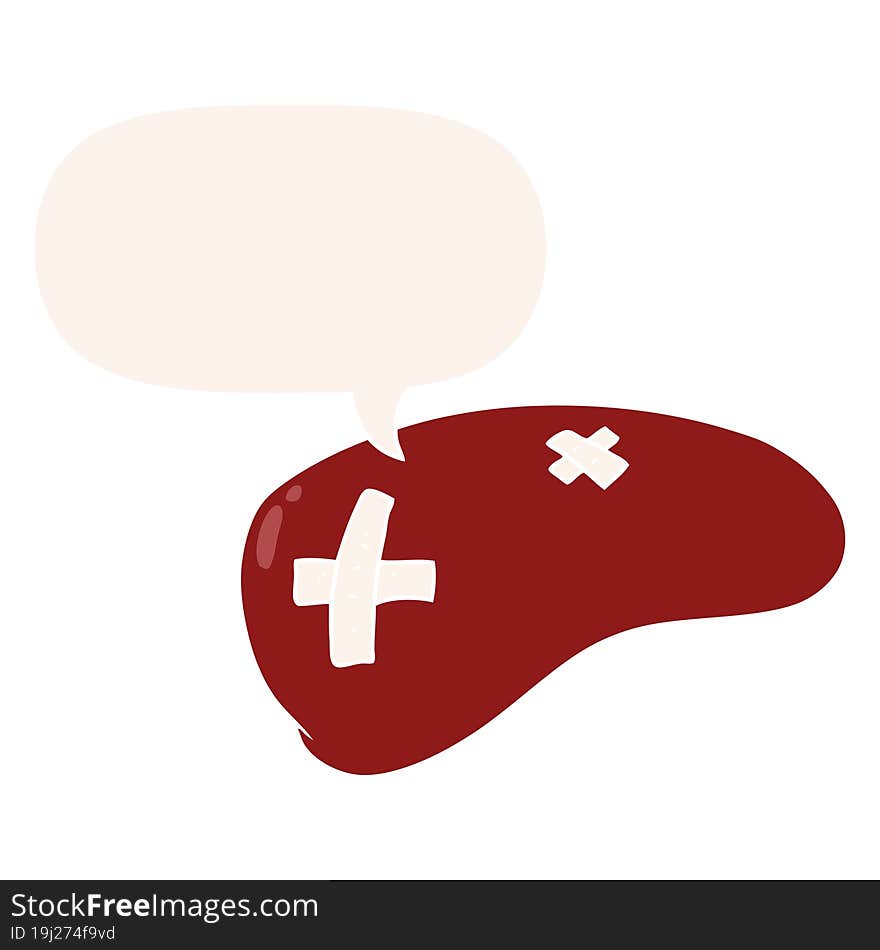 Cartoon Repaired Liver And Speech Bubble In Retro Style