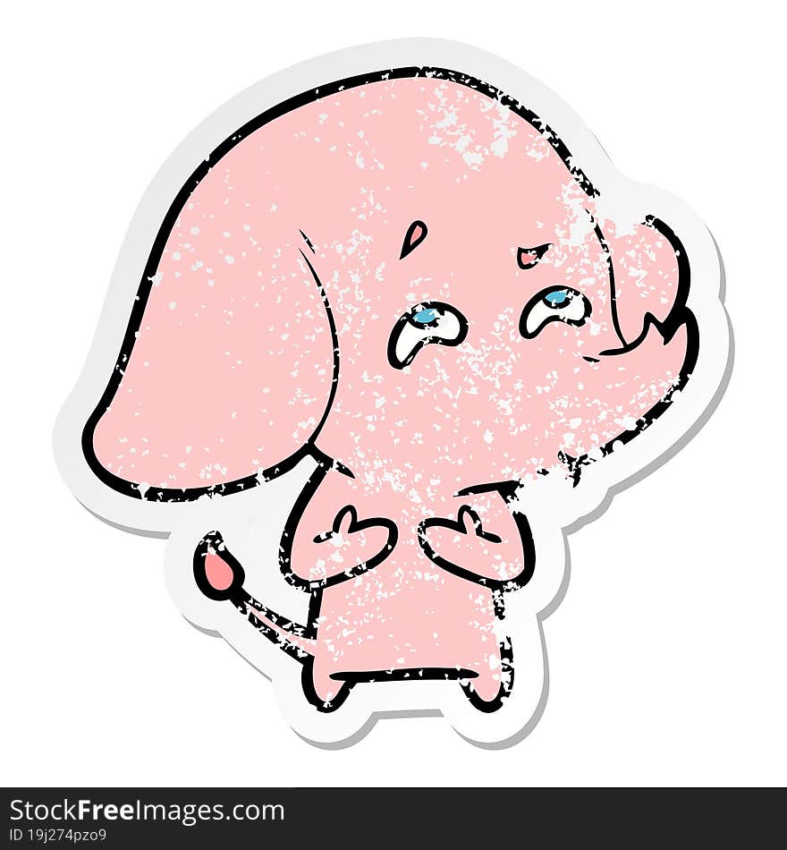 distressed sticker of a cartoon elephant remembering