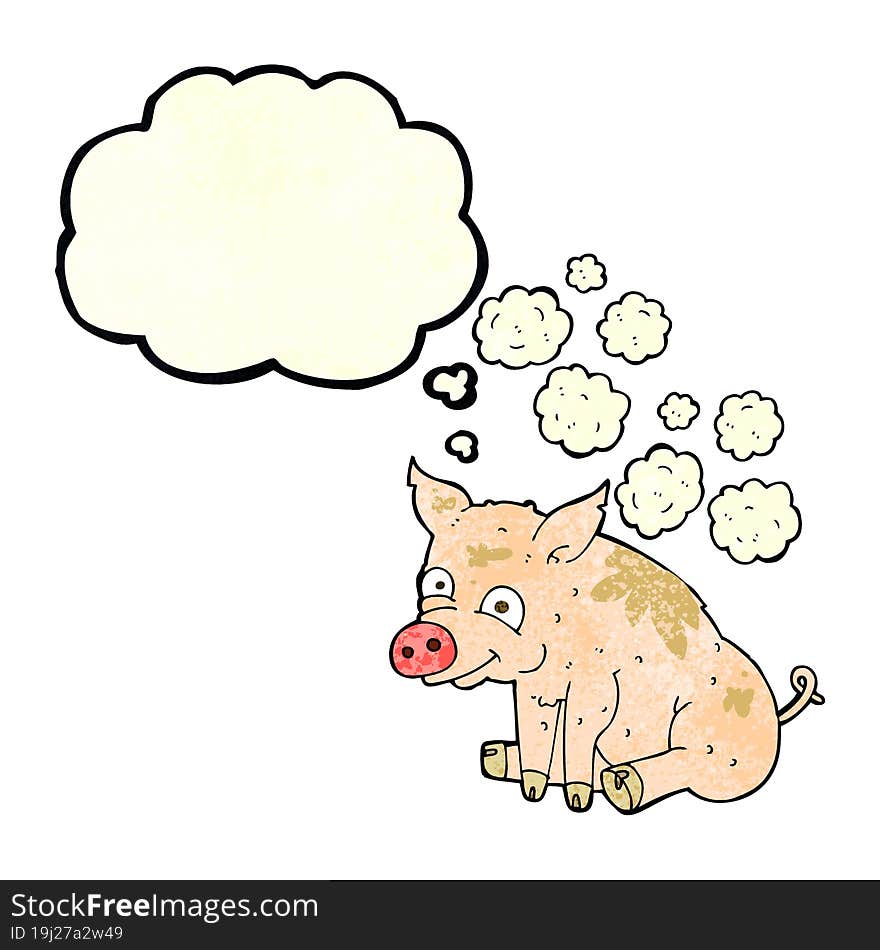 cartoon smelly pig with thought bubble