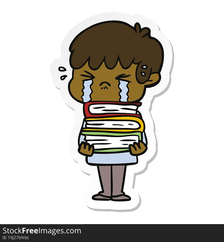 sticker of a cartoon boy crying