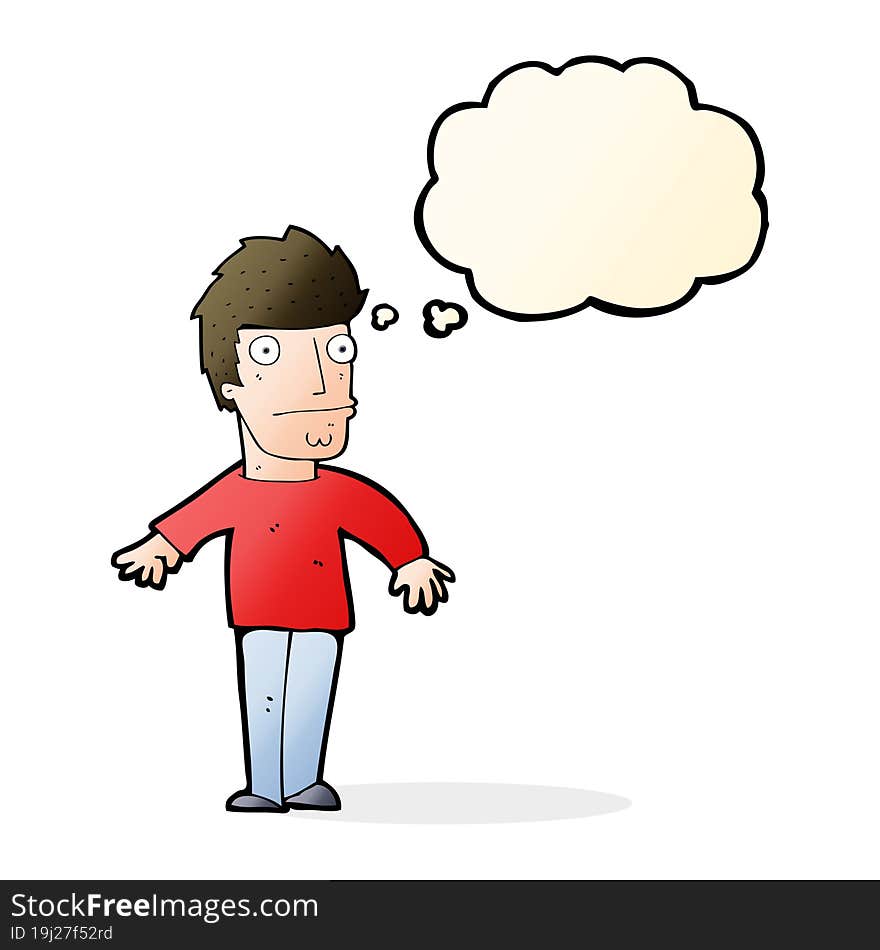 cartoon worried man with thought bubble