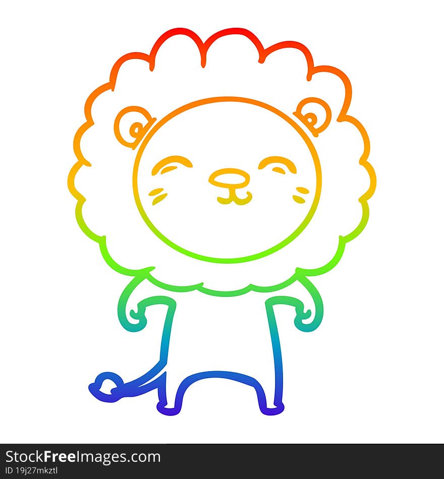 rainbow gradient line drawing of a cartoon lion