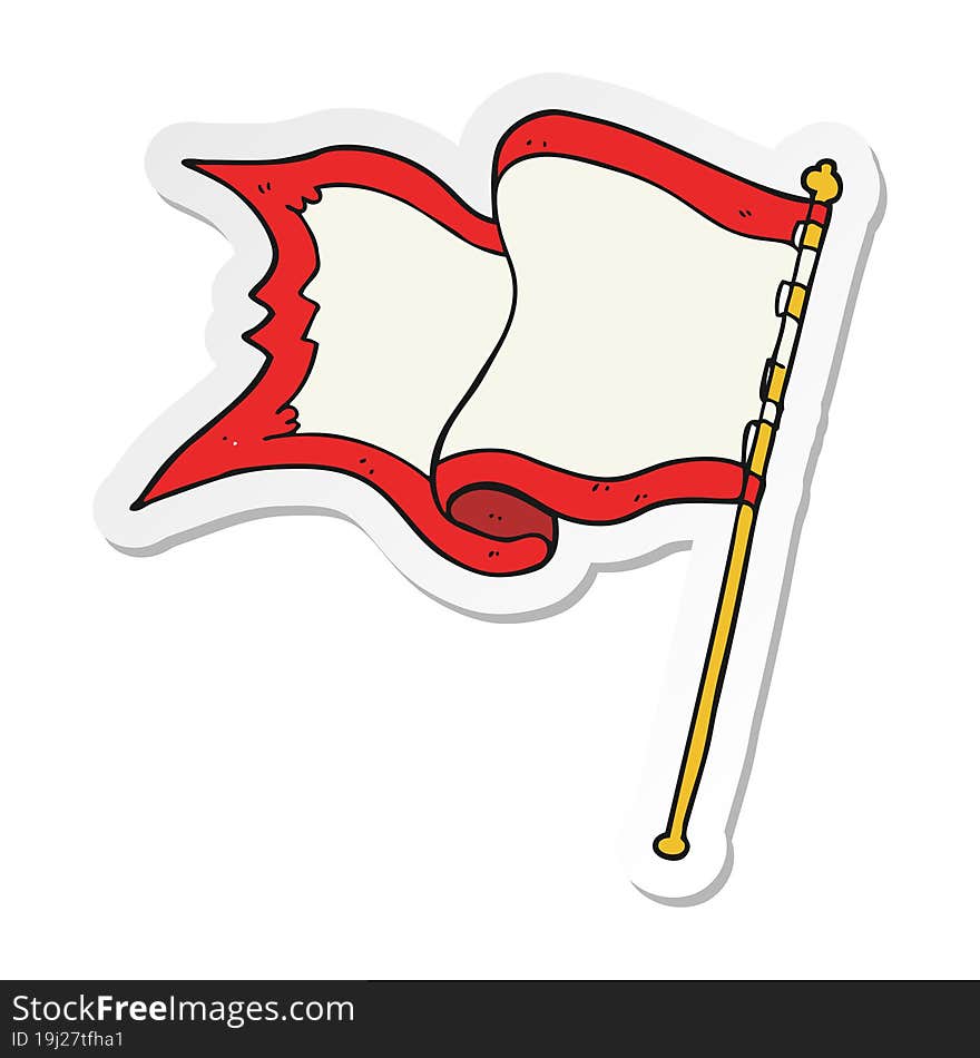 sticker of a cartoon flag blowing in wind