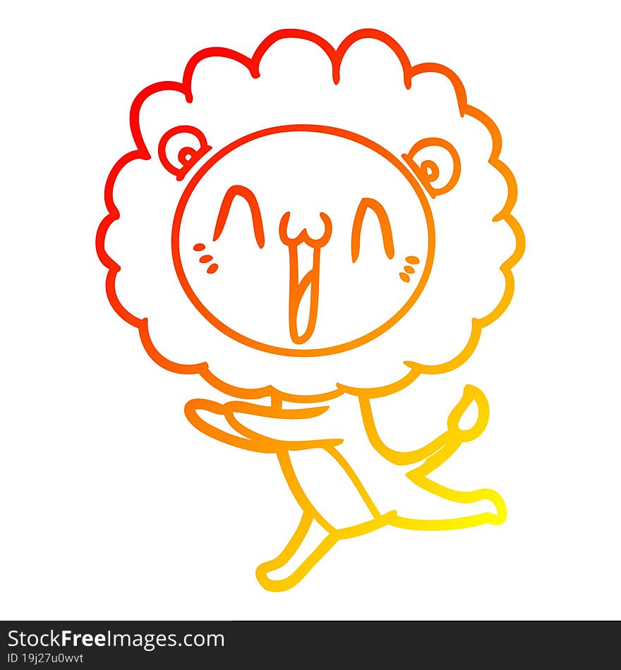 warm gradient line drawing of a happy cartoon lion