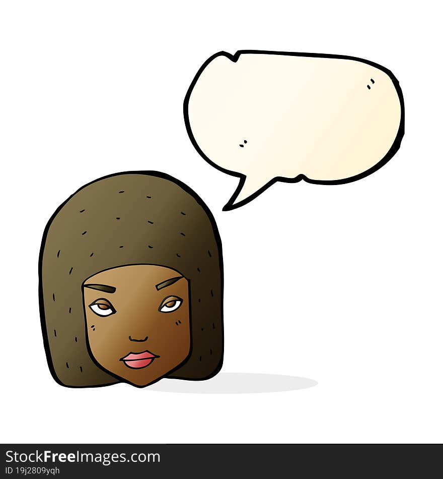 cartoon annoyed female face with speech bubble