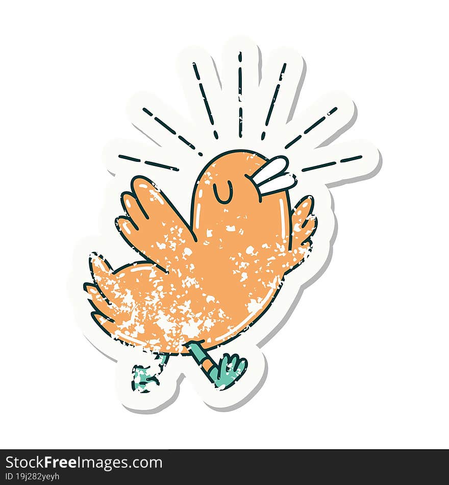 grunge sticker of tattoo style happy bird