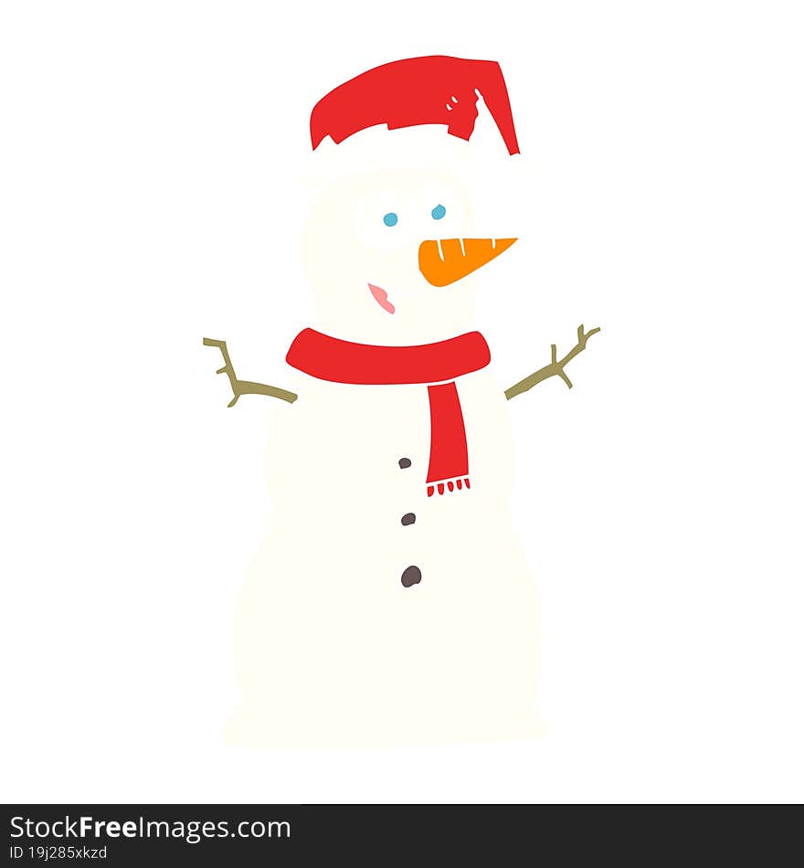 flat color illustration of a cartoon snowman