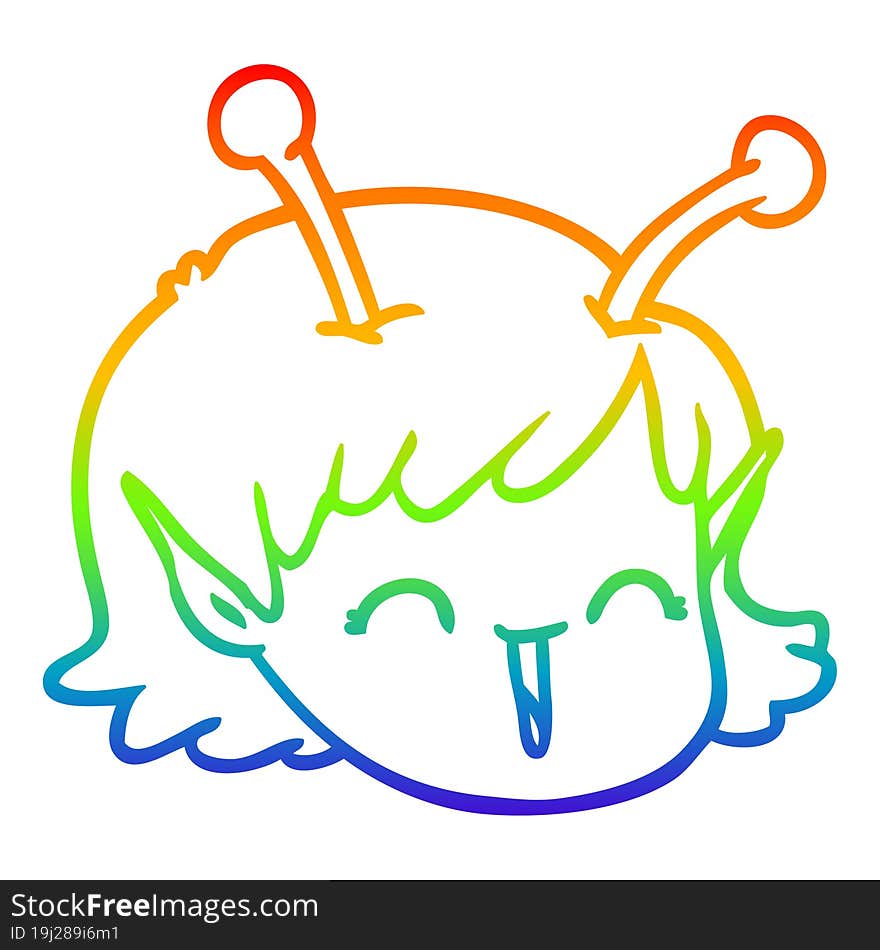 Rainbow Gradient Line Drawing Cartoon Alien Space Girl Face