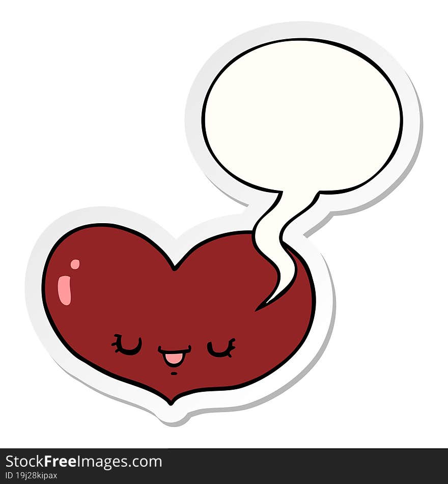 cartoon love heart character and speech bubble sticker