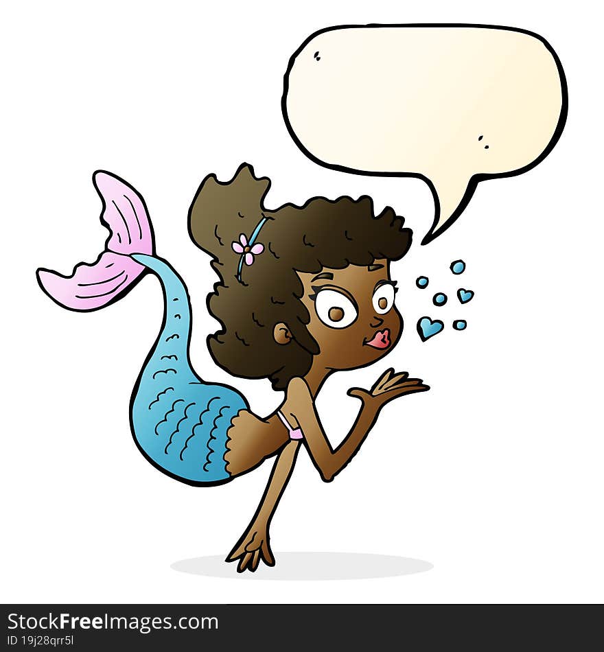 Cartoon Pretty Mermaid With Speech Bubble