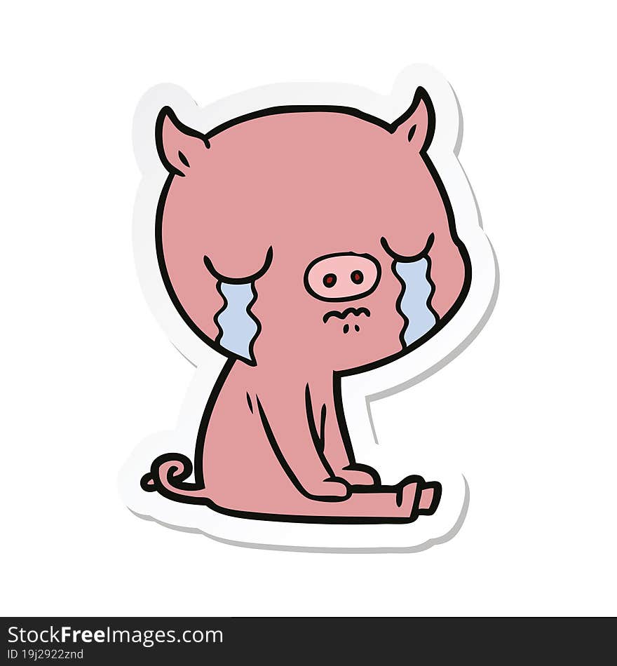 sticker of a cartoon pig crying