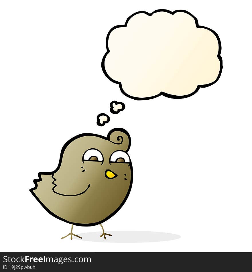 cartoon funny bird with thought bubble